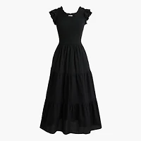 Clip-dot smocked flutter-sleeve midi dress