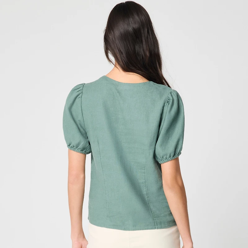 Linen-blend button-up top