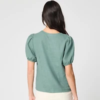 Linen-blend button-up top