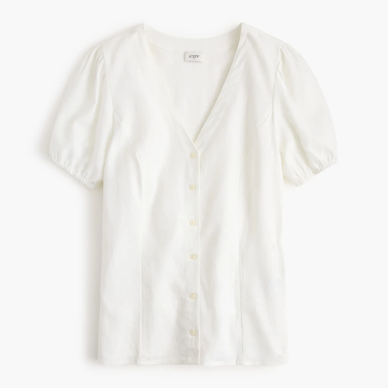 Linen-blend button-up top
