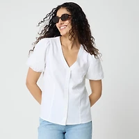 Linen-blend button-up top