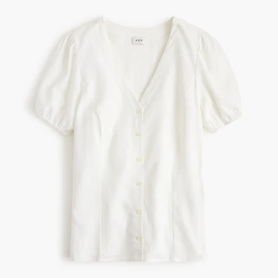 Linen-blend button-up top