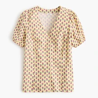 Block-print linen-blend button-up top