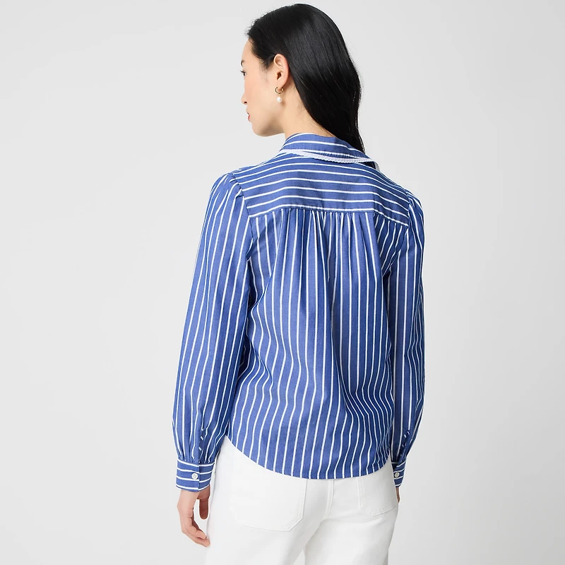 Striped lace-trim button-up shirt
