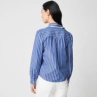 Striped lace-trim button-up shirt