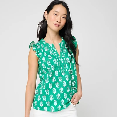 Flutter-sleeve block-print top