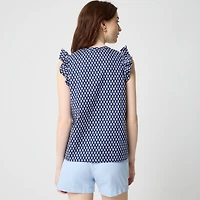 Flutter-sleeve block-print top