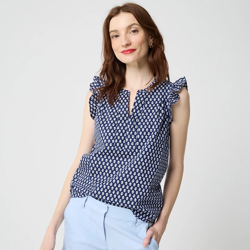 Flutter-sleeve block-print top