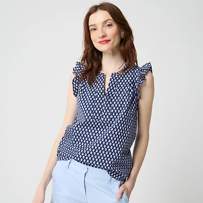 Flutter-sleeve block-print top