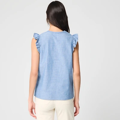 Chambray flutter-sleeve top