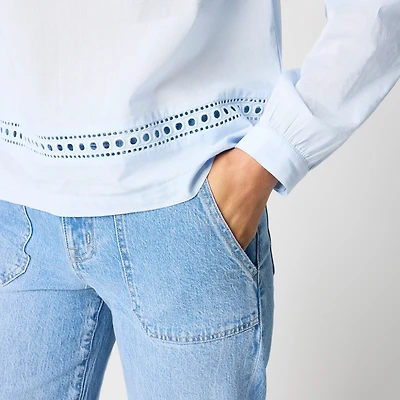 Long-sleeve tie-neck top