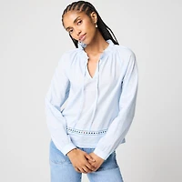 Long-sleeve tie-neck top