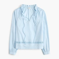 Long-sleeve tie-neck top