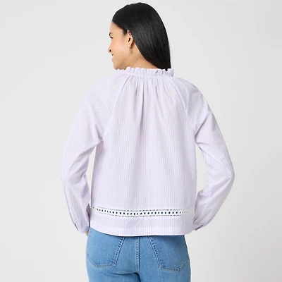 Long-sleeve tie-neck top