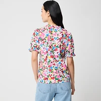 Short-sleeve floral ruffle top