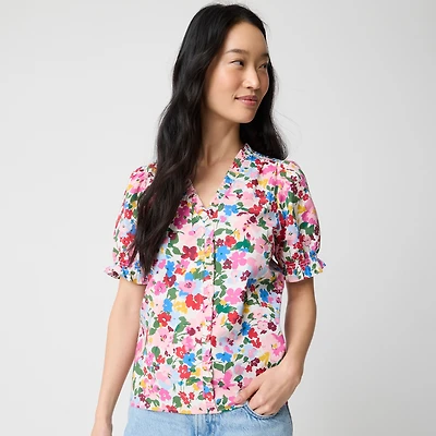 Short-sleeve floral ruffle top