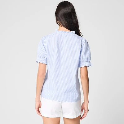 Short-sleeve striped ruffle top