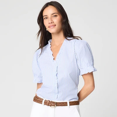 Short-sleeve striped ruffle top