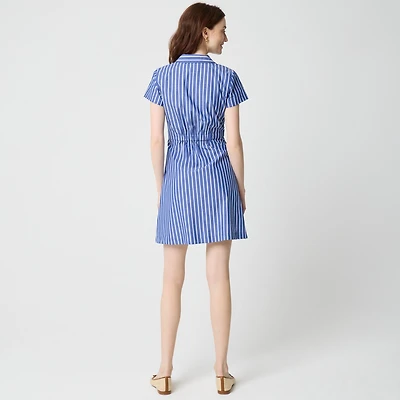 Striped poplin pleated shirt-dress