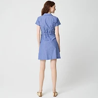 Striped poplin pleated shirt-dress