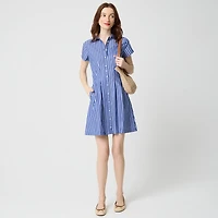 Striped poplin pleated shirt-dress