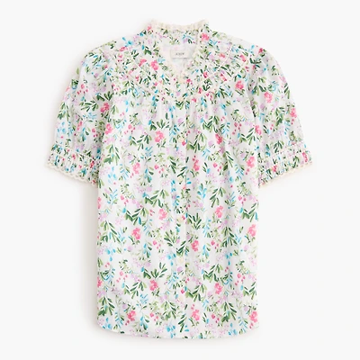 Short-sleeve floral smocked top