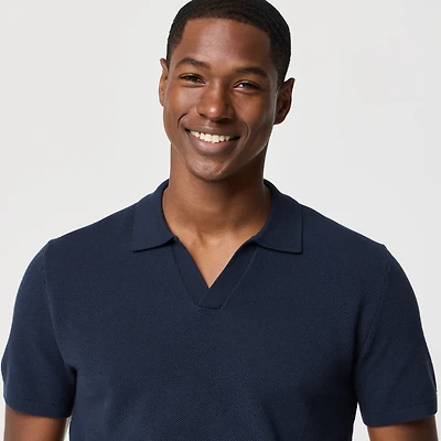 Cotton moss-stitch johnny-collar sweater-polo