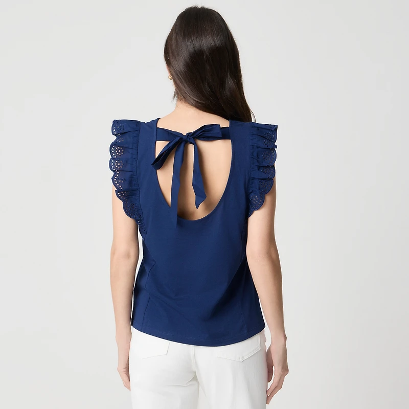 Eyelet flutter-sleeve tank top