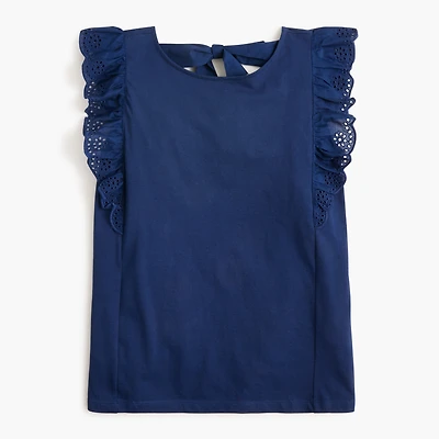 Eyelet flutter-sleeve tank top