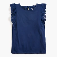 Eyelet flutter-sleeve tank top