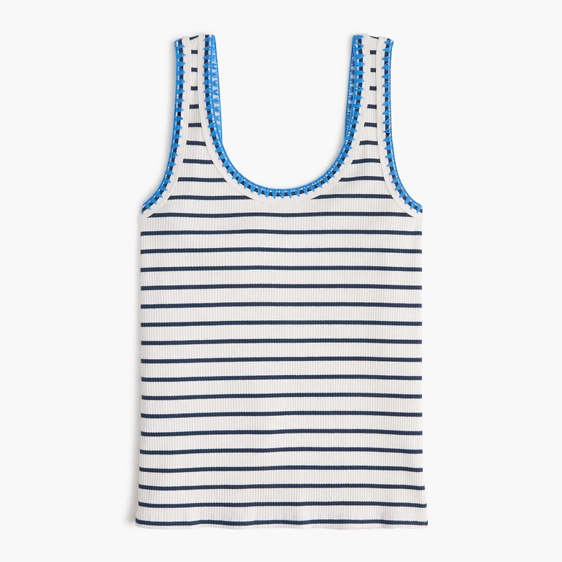 Striped blanket-stitch tank top