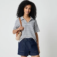 Striped short-sleeve terry polo sweatshirt