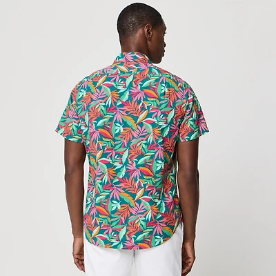 Short-sleeve printed seersucker shirt