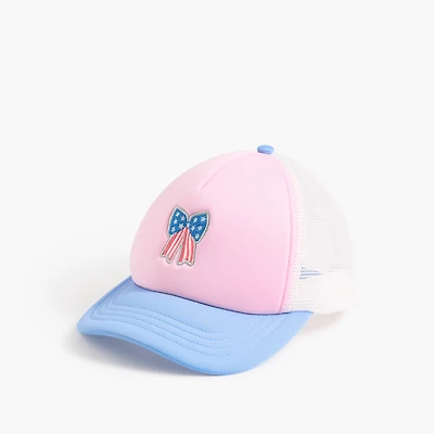 Girls' red, white and blue bow-patch trucker hat