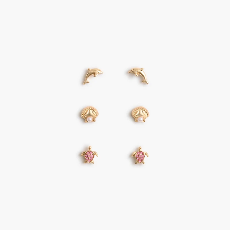 Girls' sea critter stud earrings set-of-three