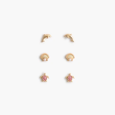 Girls' sea critter stud earrings set-of-three