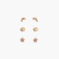 Girls' sea critter stud earrings set-of-three