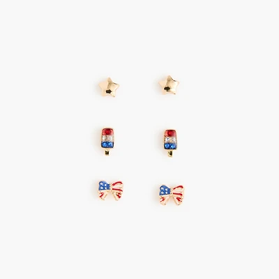 Girls' red, white and blue stud earrings set-of-three