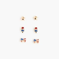 Girls' red, white and blue stud earrings set-of-three