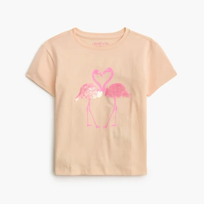 Girls' sequin flamingo graphic tee