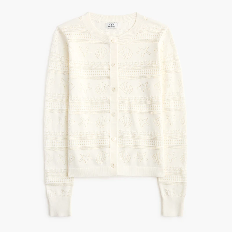 Seashell pointelle cardigan sweater