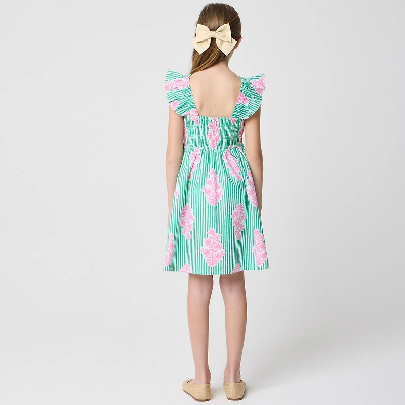 Girls' striped smocked dress