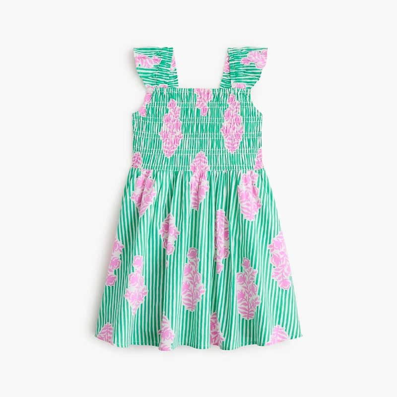 Girls' striped smocked dress