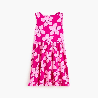 Girls' pink hibiscus knit tank dress