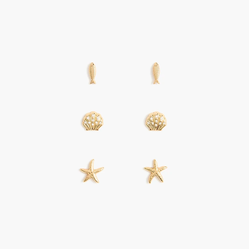 Seashell stud earrings set-of-three