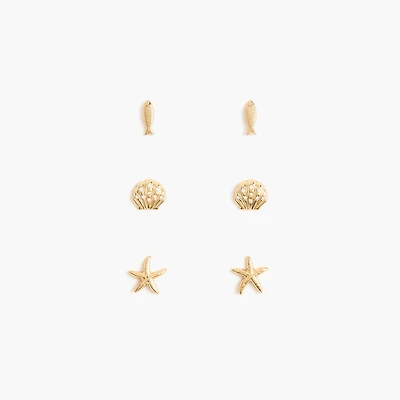 Seashell stud earrings set-of-three