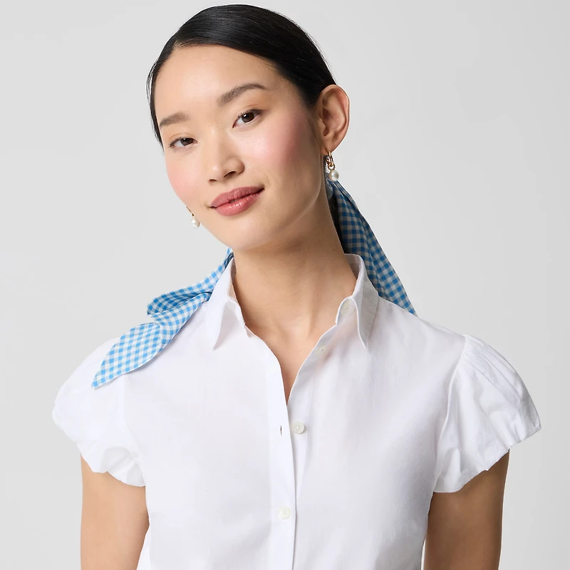 Puff-sleeve button-up top