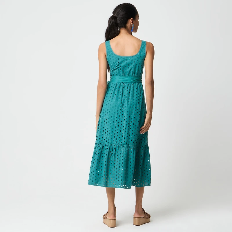 Eyelet belted midi dress