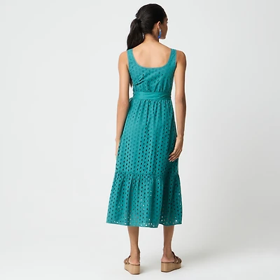 Eyelet belted midi dress