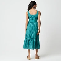 Eyelet belted midi dress